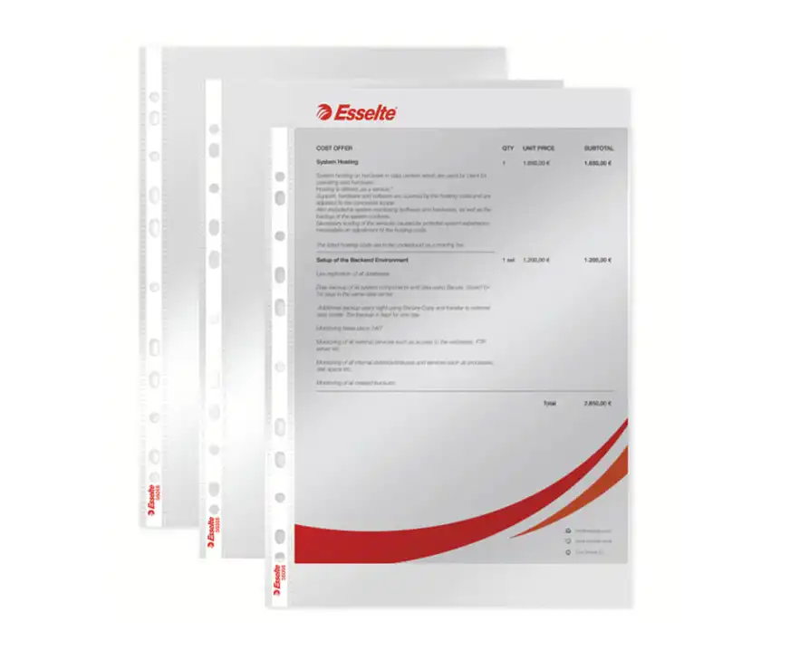 Koszulki na dokumenty Esselte A4 krystaliczne w pudełku 55 mikronów