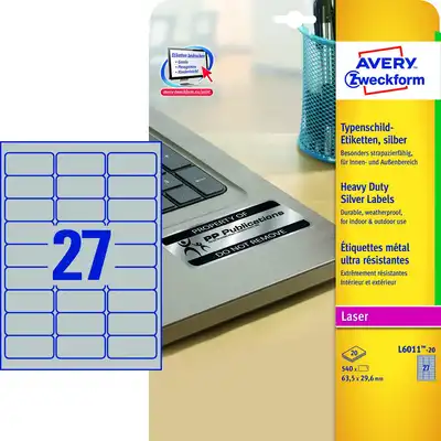 Etykiety samoprzylepne Avery Zweckform znamionowe srebrne 63.5x29.6mm