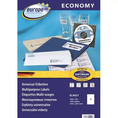 Etykiety samoprzylepne Europe 100 uniwersalne białe 210x297mm