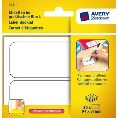 Etykiety samoprzylepne Avery Zweckform w bloczku do opisu ręcznego białe 45x30mm