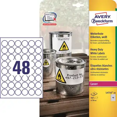 Etykiety samoprzylepne Avery Zweckform Heavy Duty białe średnica 30mm